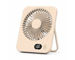 Oplaadbare USB-C Tafelventilator met LED Display, Vouwbaar en Stil, 180° Verstelbare Mini Ventilator voor Kantoor en Thuisgebruik, 2000mAh Accu - Bruin