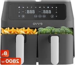 Airfryer Dubbele Mand - Olievrije Friteuse - Gezond Koken - Dubbele Cyclone Technologie - 8 Liter - Zwart — thumbnail 1