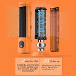 Torenventilator voor op het bureau, stille ventilator zonder bladen met 3 snelheidsstanden, 3D-luchtstroom met brede hoek, verstelbare voet, compacte luchtkoeler/ventilator voor slaapkamer en kantoor — thumbnail 3