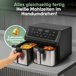 Heteluchtfriteuse - Airfryer Dubbel - Gezond Koken - Twee aparte bakken - 9 Liter Totaal - Roestvrij staal-zwart — thumbnail 4
