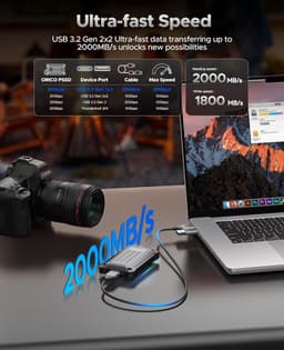 Externe SSD - Draagbare Opslag - Snelle Data Overdracht - Aluminium Behuizing - 2 TB - Zilver — thumbnail 2