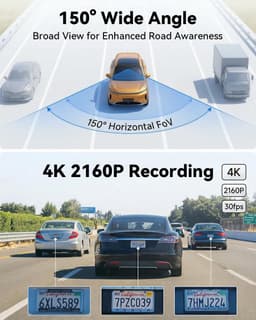 Dashcam voor auto - Zwart - 4K UHD 2160p Resolutie - WiFi en App Bediening - Met Nachtzicht en G-sensor — thumbnail 3
