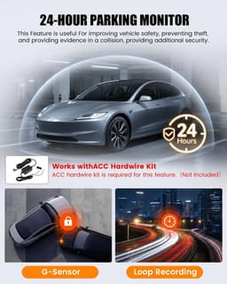 Dashcam voor auto - Zwart - 3,2 inch IPS-touchscreen - 4K Dual Camera met Wifi en G-sensor - Voor Autobeveiliging — thumbnail 3