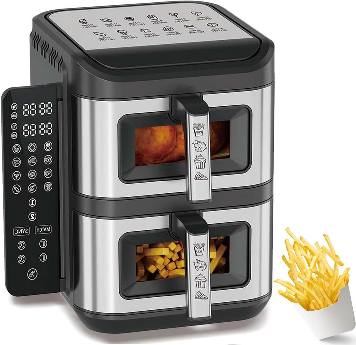 Luchtfriteuse Dubbele Mand - Airfryer Twee Manden - Gezond Koken - Dubbele Manden - 12L - Zwart — afbeelding 1