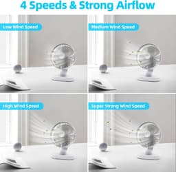 Tafelventilator Oplaadbaar – Stille Ventilator – 4 Snelheden – 90° Oscillatie – 4000 mAh-zilver — thumbnail 5