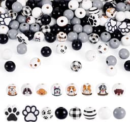 Set van 230 houten kralen met hondenthema en groot gat, ideaal voor knutselen en boerderijslinger decoratie met puppy pootjes in natuurlijke kleuren — thumbnail 1