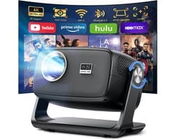 SnelShoppen - 4K Beamer 30000 Lumen, Native 1080p, Android 14.0 Smart Beamer met Automatische Scherpstelling, Trapeziumcorrectie, Wi-Fi 6, Bluetooth 5