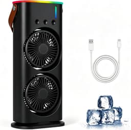 Draagbare mini-airco – 280 ml luchtkoeler, 4-in-1 draagbaar apparaat, 3 snelheden, 3 vernevelingsstanden, ledverlichting in 7 kleuren, USB-ventilator & luchtbevochtiger voor de slaapkamer - zwart — thumbnail 1