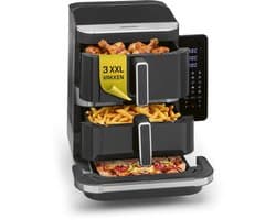 GOURMETmaxx FryUp3 Verticale heteluchtfriteuse 3 kamers | Airfryer XXL PFAS-vrij | heteluchtfriteuse XXL 12,4 l + ovenlade voor pizza enz. | Air Fryer heteluchtfriteuse SuperClear led-touchdisplay