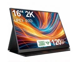 UPERFECT 2K 16'' draagbare monitor 2560*1600 QHD 120Hz extern scherm USB-C Mini HDMI 1200:1 voor laptop, pc, smartphone, Switch