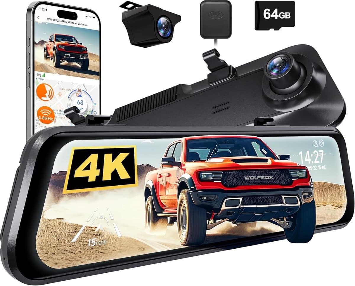 Spiegeldashcam - 4K - Geavanceerd rijhulpsysteem - Intelligente spraakbediening - Voor Veilig Rijden — afbeelding 1