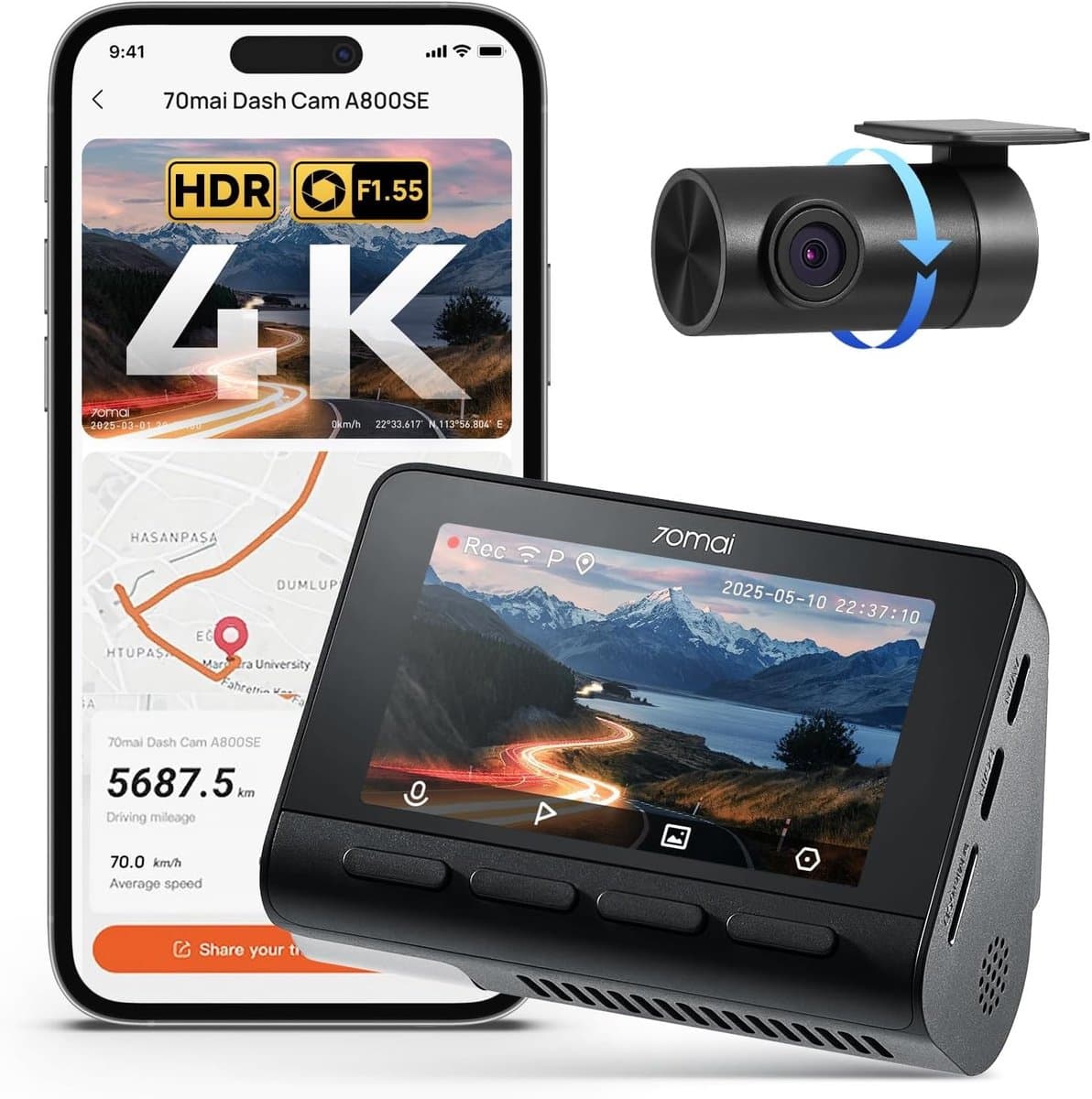 Dashcam Auto - 4K UHD + 1080P - Dual Car Camera - GPS en WiFi - Voor Auto's — afbeelding 1