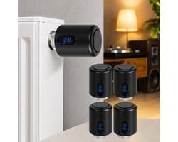 WiFi Radiatorthermostaat met App-bediening en 7 Ventieladapters – Zwart – 4-pack