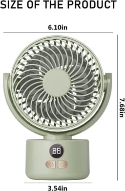 KZQ USB Bureauventilator Met 3 Snelheden En 3600mAh Accu, Stil Met Bionische Bladen, 140 Graden Kantelbaar En Automatische Zwenk, Draagbaar Voor Thuis, Kantoor En Camping, Lichtgroen — thumbnail 5