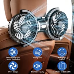 KZQ Verstelbare Dubbele USB Autoventilator voor Achterbank - 3 Snelheden, 360 Graden Draaibaar - Geschikt voor Auto, Vrachtwagen en Camper — thumbnail 2