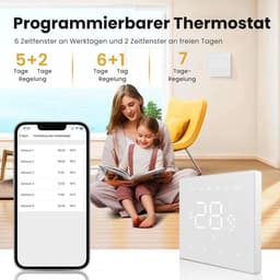 SnelShoppen - Slimme Thermostaat voor Vloerverwarming, Wifi, Digitale Verwarmingsthermostaat, Compatibel met Alexa en Google Home, Waterbestendig, Per — thumbnail 3