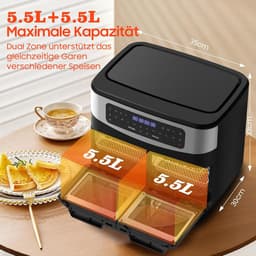 Heteluchtfriteuse XXL - Dubbele Zone - Gezond Koken - Dubbel Raam - 12 Liter - Zwart — thumbnail 2