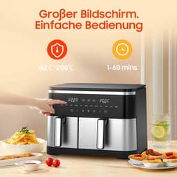 Hete Lucht Friteuse - Dubbele Mand - Gezond Koken - Sync Finish Dual Cook - 11 Liter XXL - Zwart — thumbnail 5