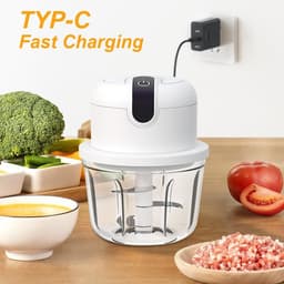 Mini Hakmolen - Elektrische Keuken - Ingrediënten Snijden - Draadloos Opladen - 350 ml - Wit — thumbnail 3