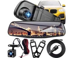 Autospiegel Camera - Dashcam Recorder - Veilig Rijden - Full HD Dual Camera - 4.3 Inch Scherm - Zwart