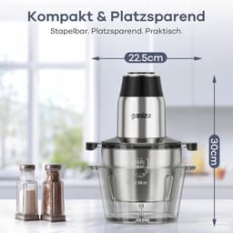 Elektrische hakmolen - Keukenmachine hakker - Ingrediënten verwerken - Twee snelheden dubbele messen - 2x 1.8 liter kommen - Zwart — thumbnail 2