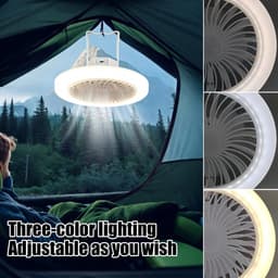 Camping-plafondventilator met verlichting – Campingventilator – LED-campinglamp – Oplaadbaar – Kunststof – Wit — thumbnail 5