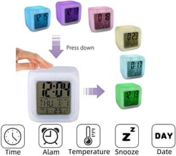 Wekkers voor Kinderen - Digitale Wekker - Kinderwekker - Alarmklok - Digitale Kinderwekker met 7 Kleurwisselingen - Led-nachtlampje - Nachtwekker met Temperatuurweergave - Wit — thumbnail 5