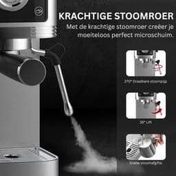 DailySupplies® Espressomachine - Koffiezetapparaat - Koffiemachines - Zilver + Zwart — thumbnail 2