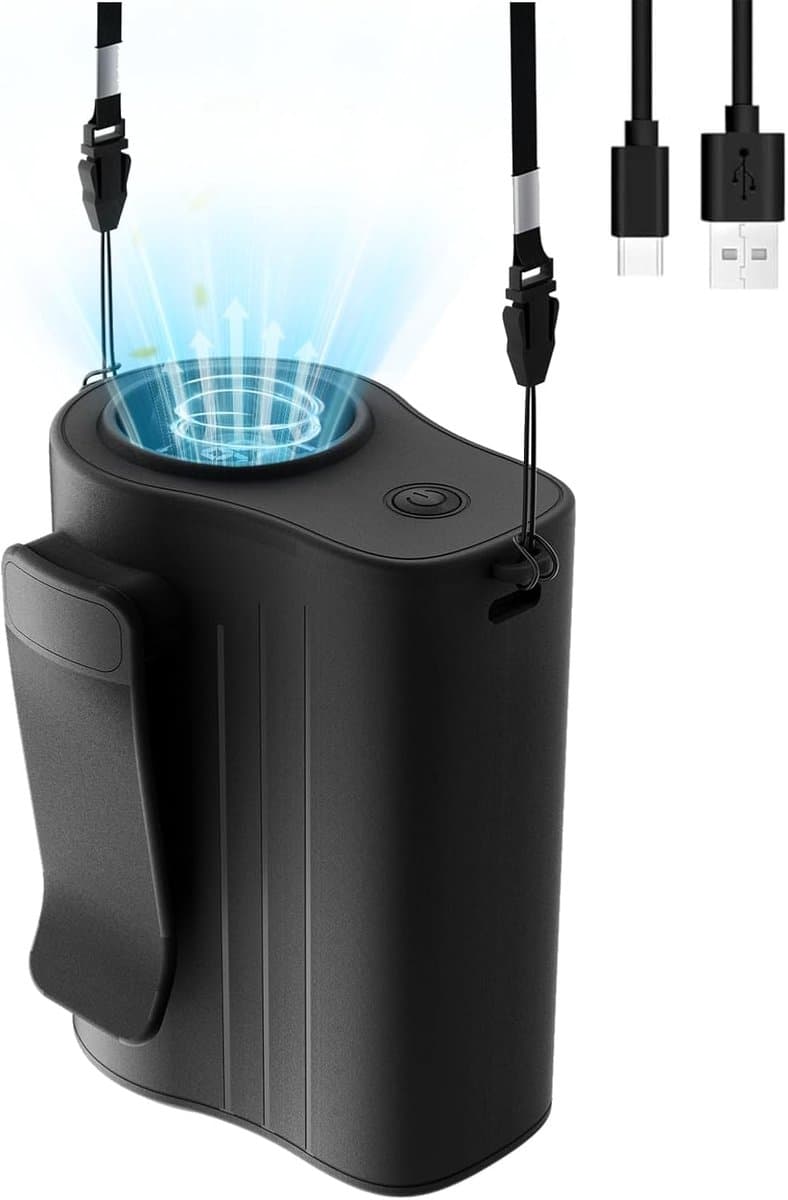 Draagbare, oplaadbare heupventilator met 100 snelheden, 13.300 tpm, sterke luchtstroom, 4000 mAh, hangende nekventilator, clip-on draagbare riemventilator voor kamperen, buiten, op de werkplek, reizen (zwart) — afbeelding 1