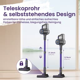 NETTLIFE Steelstofzuiger - Akku - 40 min looptijd - 500 W - 2 in 1 vloerwisser - Draadloze Accustofzuiger - 40KPa - Paars - 4 Zuigniveaus Vacuum Cleaner - met zelfstaande functie - met groen Licht - ideaal voor harde vloeren | tapijten | dierenharen — thumbnail 2