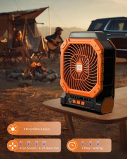 Solar Ventilator Met Oplaadbare Batterij - 4 Standen + LED Zaklamp - Met Afstandsbediening & Timer (2/4/8u) - USB-C/Zonne-energie - Compact Camping Design - Oranje — thumbnail 3
