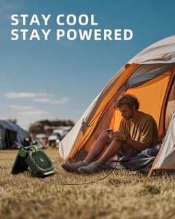 Solar Ventilator Met Oplaadbare Batterij - 4 Standen + 3 LED Zaklamp - Met Afstandsbediening & Timer (2/4/8u) - USB-C/Zonne-energie - Compact Camping Design - Groen — thumbnail 5