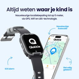 Qlokkie Kiddo Lite - GPS horloge kind - Smartwatch kinderen - GPS tracker kind met nauwkeurige locatiebepaling - GPS horloge kind met simkaart - Stel veilige zones in - SOS functie - Zwart — thumbnail 2