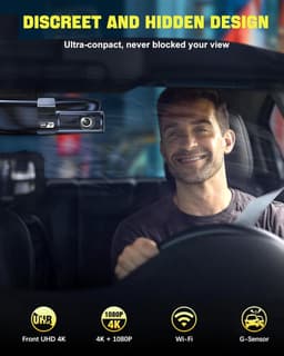 Dashcam voor en achter, 4K met wifi-autocamera loopopname, G-sensor, app-bediening, super nachtzicht, 170 graden + 140 graden groothoek, veiligere supercondensator — thumbnail 2