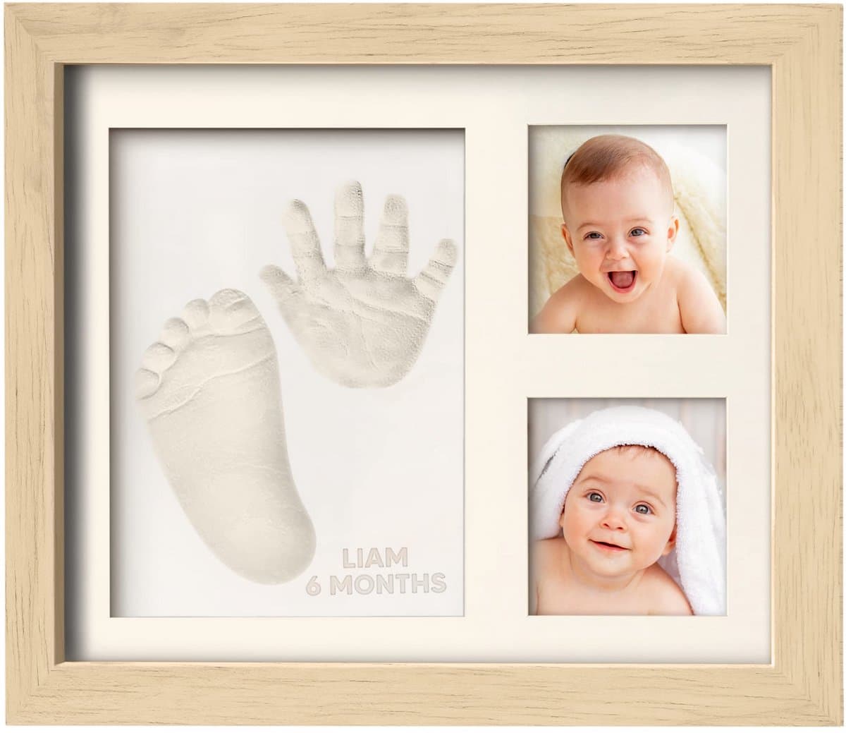 Babyhand- en voetafdrukset - sneldrogende klei babyvoetafdrukset, pasgeboren aandenken, kinderkamer fotolijst voor jongens, meisjes, gepersonaliseerde cadeaus voor douche en register (Bruin) — afbeelding 1
