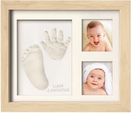 Babyhand- en voetafdrukset - sneldrogende klei babyvoetafdrukset, pasgeboren aandenken, kinderkamer fotolijst voor jongens, meisjes, gepersonaliseerde cadeaus voor douche en register (Bruin) — thumbnail 1
