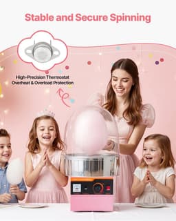 Suikerspinmachine - Suikerspinmaker Elektrisch 1000W - Met Deksel - RVS Kom - Suikerlepel Inclusief - Professioneel - Roze — thumbnail 2