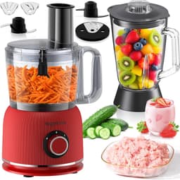 Foodprocessor en mixer combinatie - 2,5 L hakker voor vlees en groenten, 2 L blender met 1500 W glazen container, 2 snelheden en pulsefunctie voor smoothies — thumbnail 1