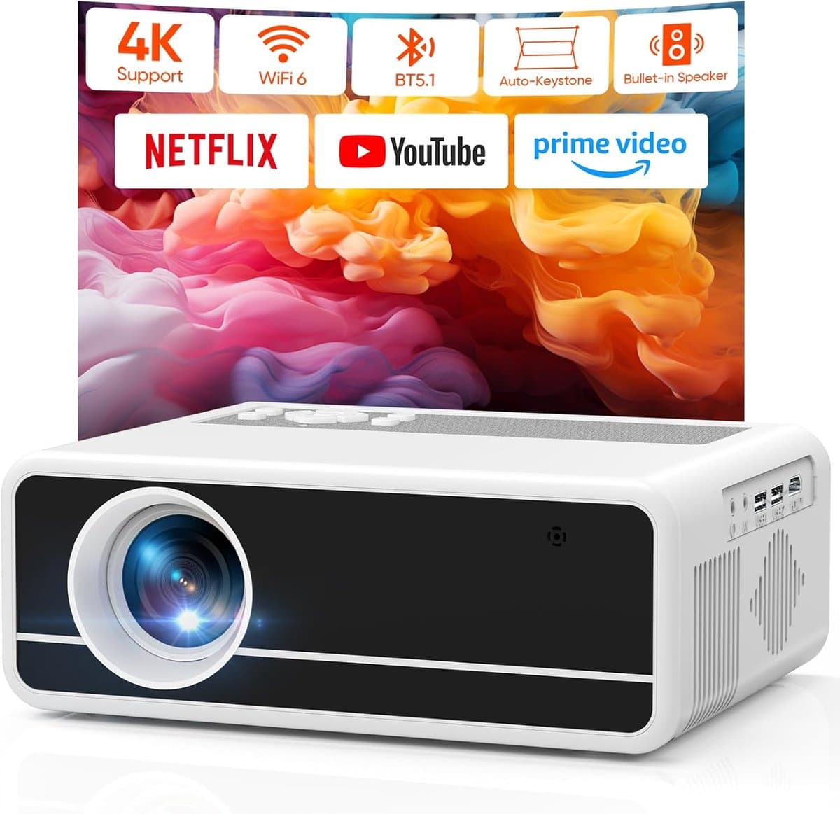 4K Beamer Smart Projector , officiële Netflix, native 1080p, elektrische focus, automatische trapeziumcorrectie, AKATUO home cinema projector, WiFi6 Bluetooth, videoprojector, bulletin, luidspreker voor — afbeelding 1