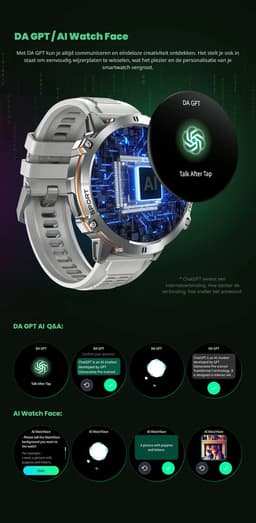 DrPhone ChronaX Max Rugged Smartwatch – 1.73” AMOLED – 100 Dagen Batterij – BT Bellen – SpO2 – GPS Tracking – 100+ Sportmodi – Roestvrij Stalen, PU Leren En Siliconen band - Zwart — thumbnail 4