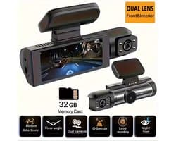 Dual‑Lens Dash Cam – Full HD 1080 p Voor & Achter, Nachtzicht & G‑Sensor – Inclusief 32 GB Geheugenkaart