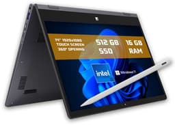 GMR 360° Touchscreen Laptop 14 Inch Full HD | Inclusief Stylus Pen | 2-in-1 Tablet & Laptop | Intel N100 | 16GB DDR4 RAM | 512GB SSD | Windows 11 | Voor Studie, Thuiswerk, School, Presentaties, Aantekeningen, Creativiteit & Zakelijk Gebruik — thumbnail 1