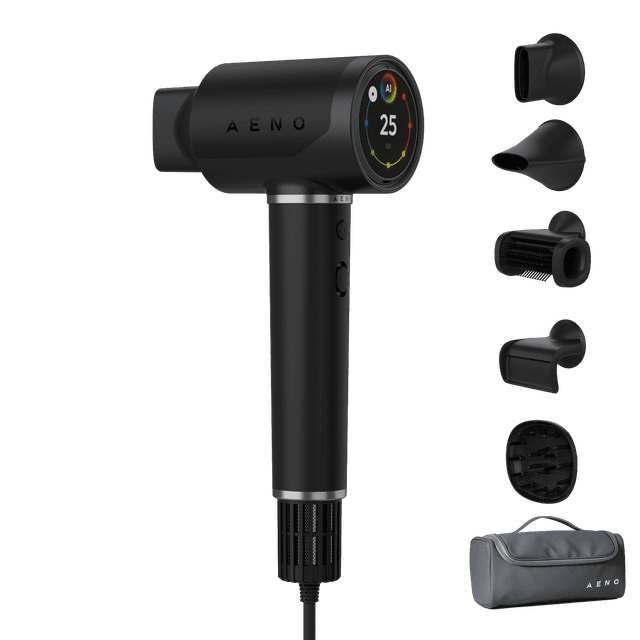 AENO Haardroger HD5 Zwart, 1500W, Spraakbesturing, Ionisator, Touch LCD, Infrarood Afstandsbescherming, AI Besturing Föhn Zwart