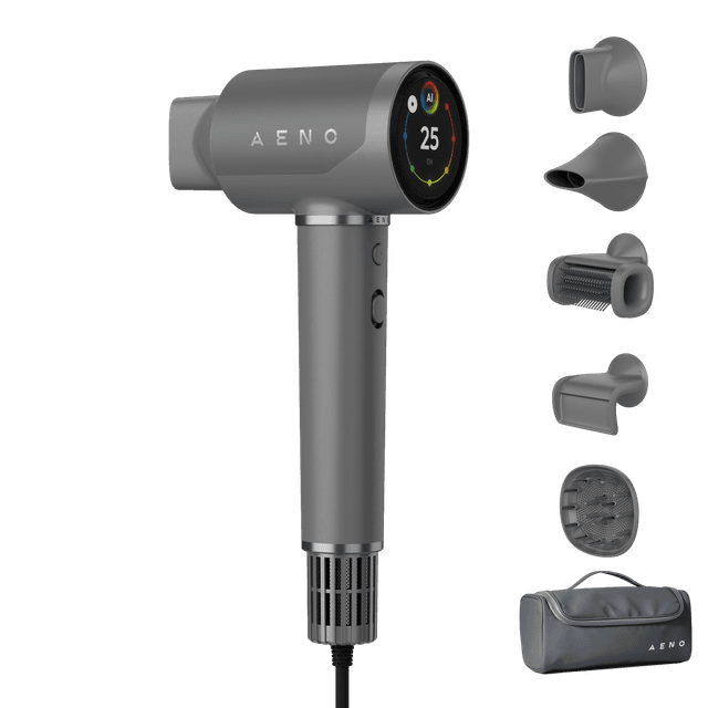 AENO Haardroger HD5 Grijs, 1500W, Spraakbesturing, Ionisator, Touch LCD, Infrarood Afstandsbescherming, AI Besturing Föhn Grijs