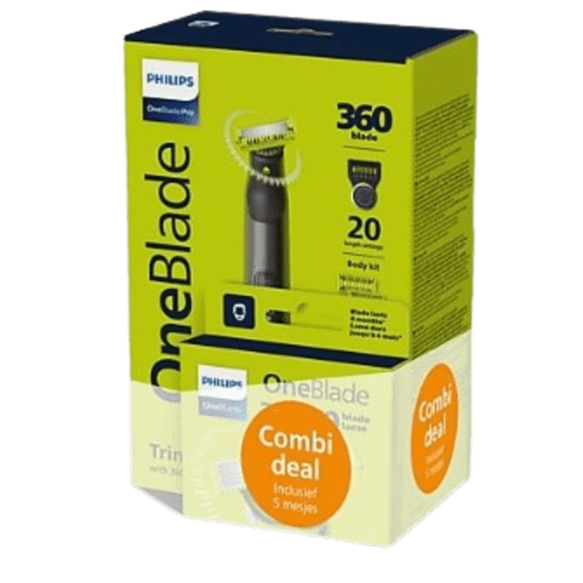 PHILIPS OneBlade Pro 360 Face & Body bundel QP6652/61 Multigroomer Chroom + QP430/50 mesjes 3x