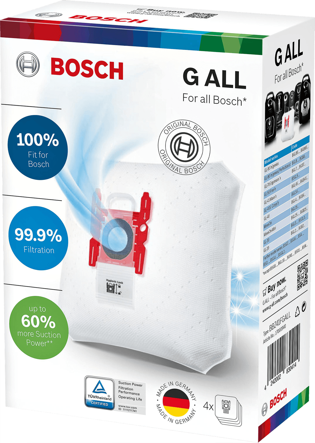 BOSCH BBZ41FGALL PowerProtect stofzuigerzakken 4 stuks — afbeelding 1