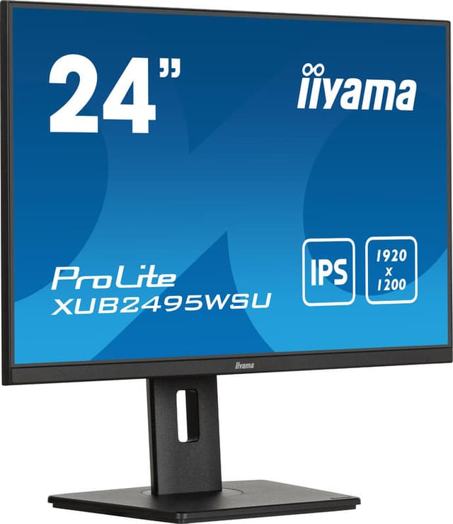 iiyama ProLite 24 inch monitor, randloos aan 3 zijden, met IPS (In-Plane Switching)‑paneel, beeldverhouding 16:10 en in hoogte verstelbare standaard