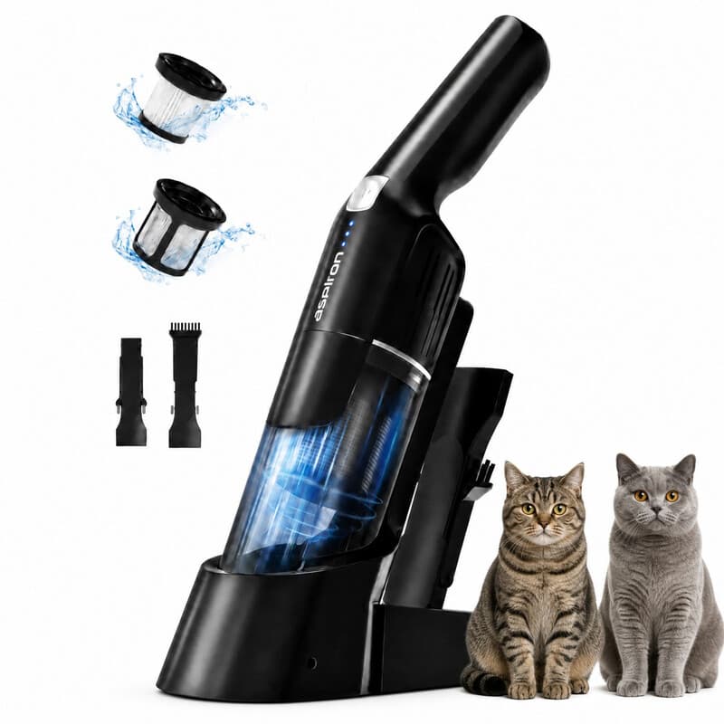 Aspiron AS-CA038 Draadloze handstofzuiger 24 kPa, 2 standen, 500 ml stofreservoir, HEPA-filter, laadstation, 2-in-1 mondstukken voor auto, bank en dierenharen — afbeelding 1