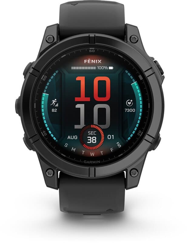 Garmin Fenix E - 47 mm, AMOLED, leigrijs staal, zwart siliconen band — afbeelding 1