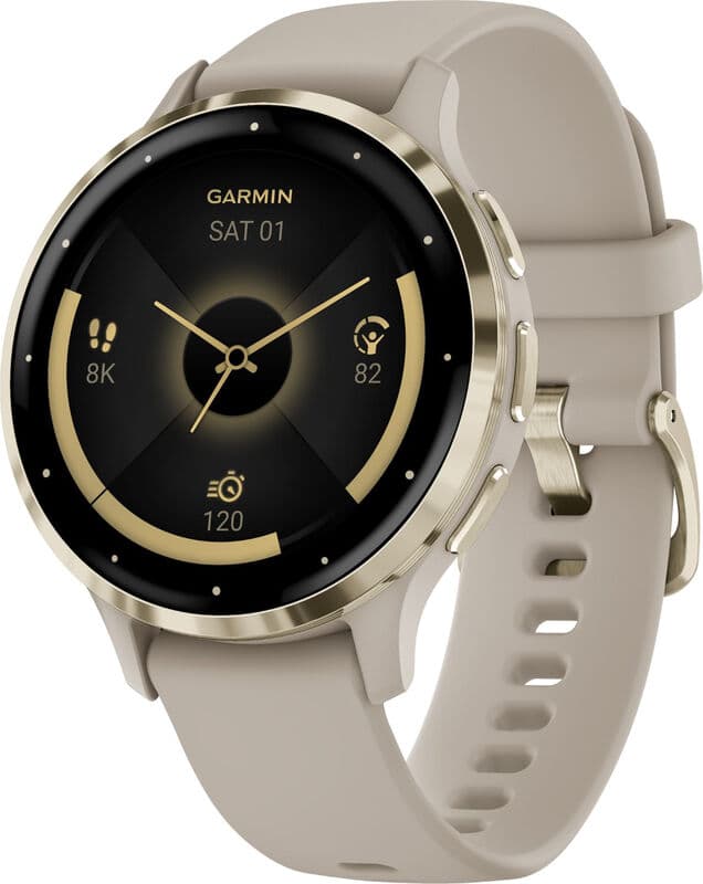 GARMIN Venu 3S - 41 mm Smartwatch - Frans grijs - Beige siliconen band — afbeelding 1
